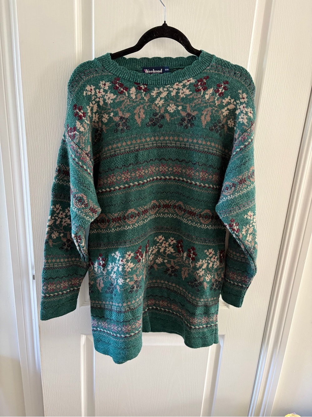 Weekend by Maxmara Teal Floral Crewneck Sweater y2k vintage
